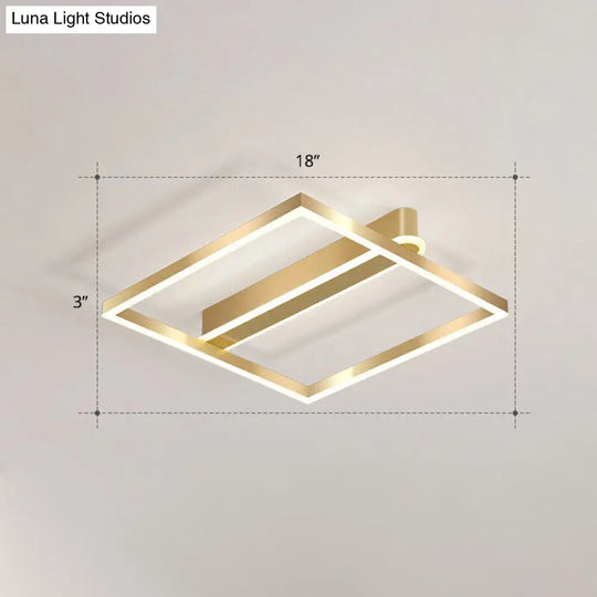 Minimalist Square Led Flush Ceiling Light In Gold For Bedroom / White Single Ring