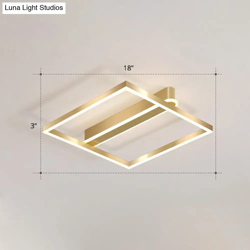 Minimalist Square Led Flush Ceiling Light In Gold For Bedroom / Remote Control Stepless Dimming