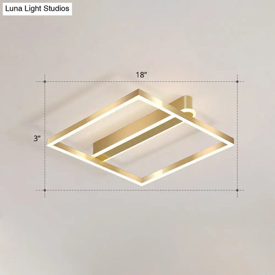 Minimalist Square Led Flush Ceiling Light In Gold For Bedroom / Remote Control Stepless Dimming