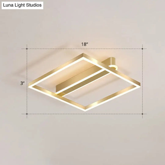 Minimalist Square Led Flush Ceiling Light In Gold For Bedroom / Warm Single Ring