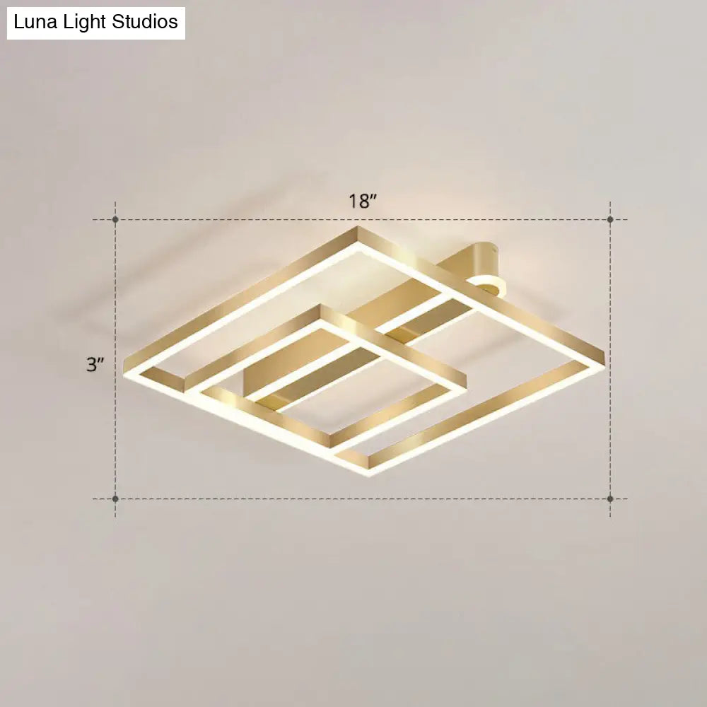 Minimalist Square Led Flush Ceiling Light In Gold For Bedroom / Remote Control Stepless Dimming