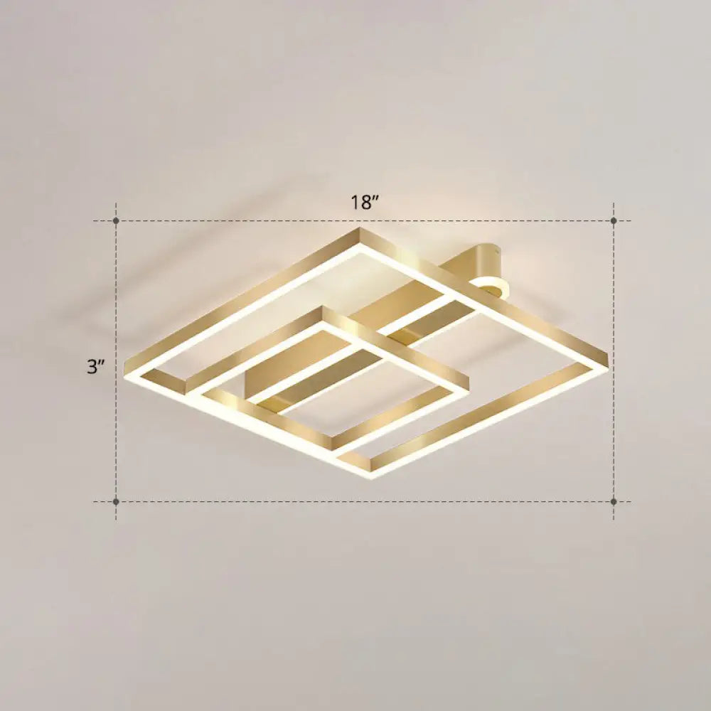 Minimalist Square Led Flush Ceiling Light In Gold For Bedroom / Remote Control Stepless Dimming