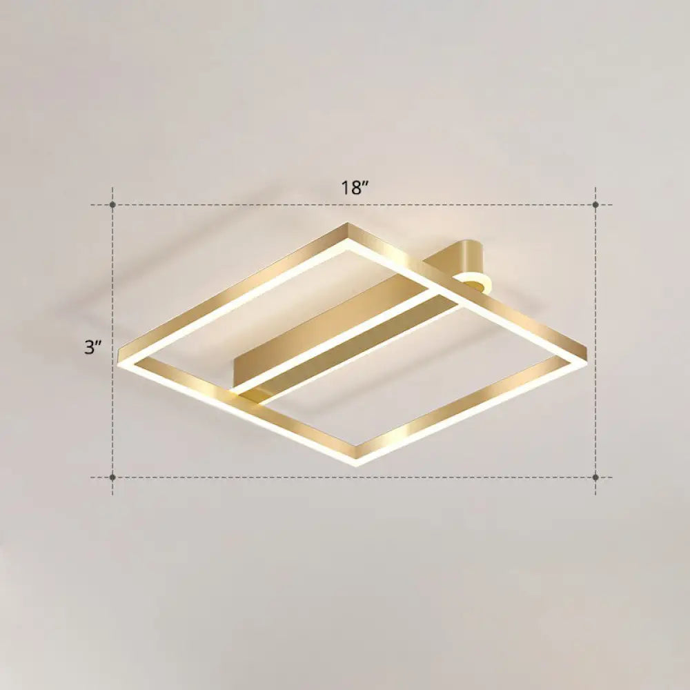 Minimalist Square Led Flush Ceiling Light In Gold For Bedroom / Remote Control Stepless Dimming