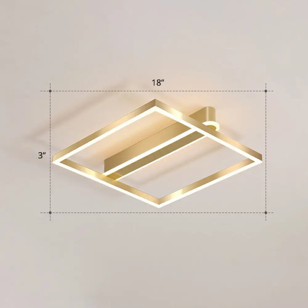 Minimalist Square Led Flush Ceiling Light In Gold For Bedroom / Warm Single Ring