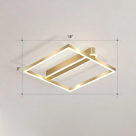 Minimalist Square Led Flush Ceiling Light In Gold For Bedroom / White Single Ring