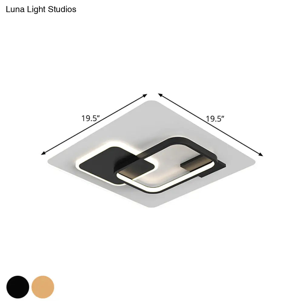 Minimalist Squared Metal Lamp Fixture With Black/Gold Led Flush Lighting For Bedroom (16/19.5 Width)