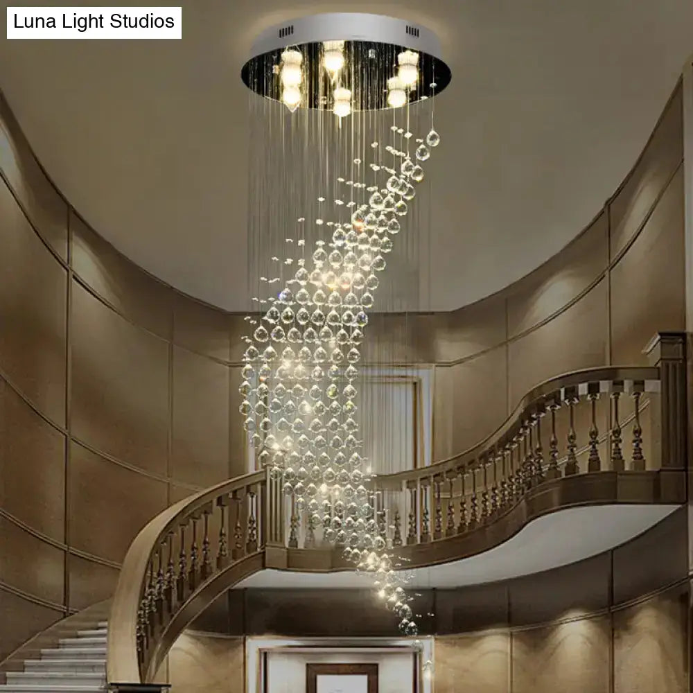 Minimalist Stainless Steel Crystal Ceiling Flushmount With 6 Lights For Staircase