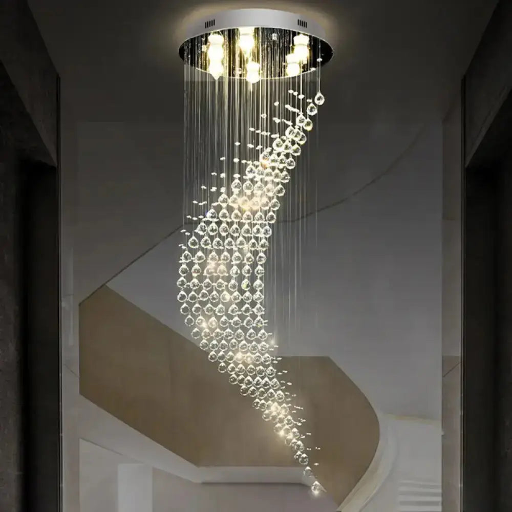 Minimalist Stainless Steel Crystal Ceiling Flushmount With 6 Lights For Staircase Stainless-Steel