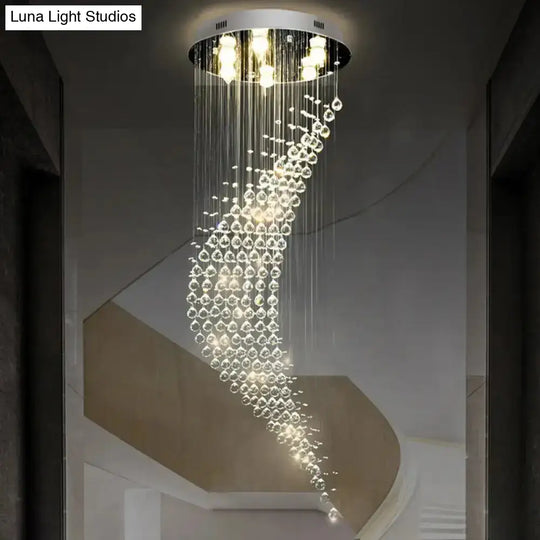 Minimalist Stainless Steel Crystal Ceiling Flushmount With 6 Lights For Staircase