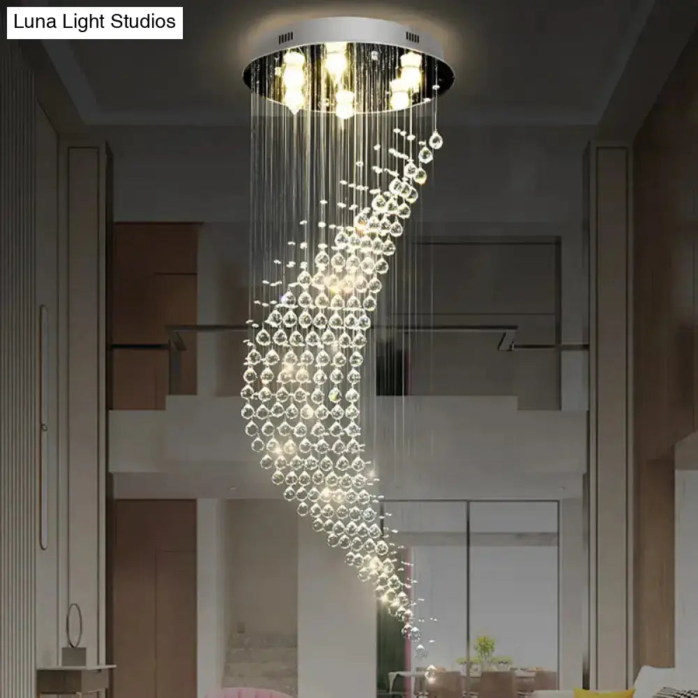 Minimalist Stainless Steel Crystal Ceiling Flushmount With 6 Lights For Staircase