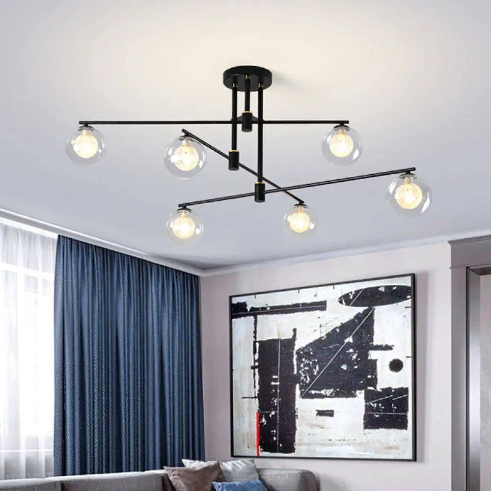 Minimalist Starburst Pendant Chandelier - 6/9 Lights Clear Glass Black/Gold 6 / Black