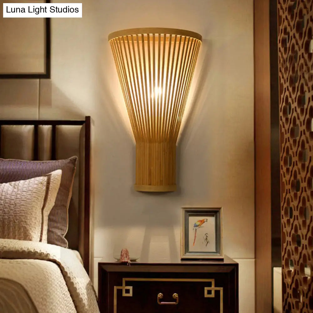 Minimalist Tapered Bamboo Wall Mount Light - Single Living Room Fixture