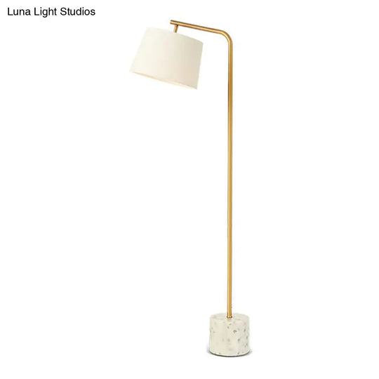 Minimalist Tapered Drum Fabric Floor Light With Marble Base - White Standing Lamp