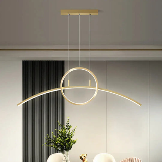 Minimalist Thin-Line Chandelier: Black/Gold Metal Dining Table Led Ceiling Light With Warm/White