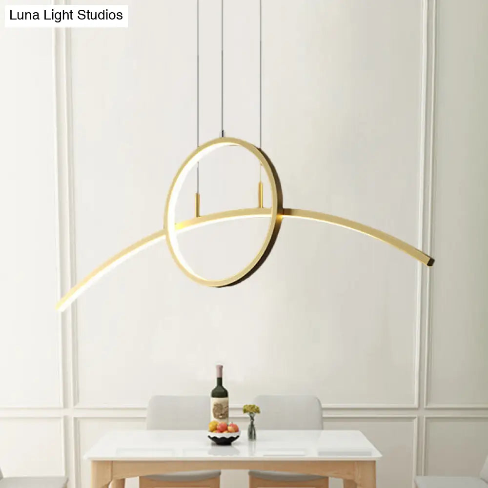 Minimalist Thin-Line Chandelier Metal Dining Table Led Ceiling Light In Black/Gold Warm/White