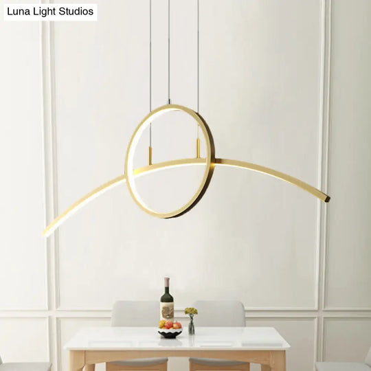 Minimalist Thin-Line Chandelier Metal Dining Table Led Ceiling Light In Black/Gold Warm/White