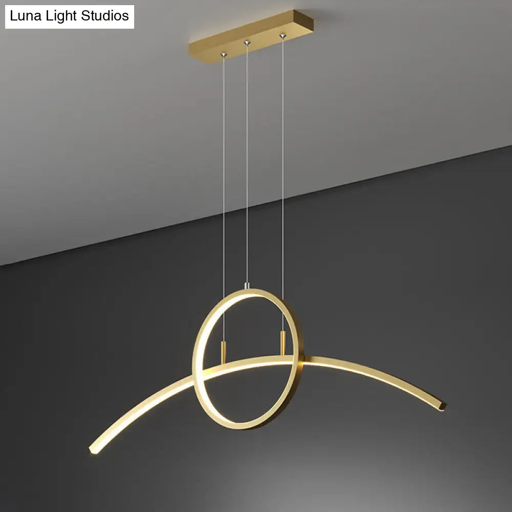 Minimalist Thin-Line Chandelier: Black/Gold Metal Dining Table Led Ceiling Light With Warm/White