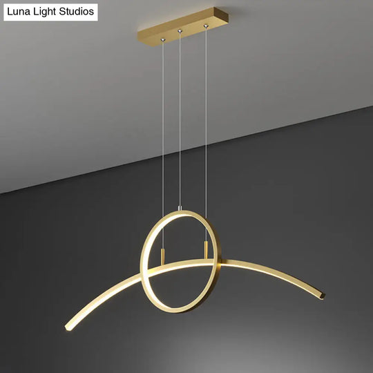 Minimalist Thin-Line Chandelier: Black/Gold Metal Dining Table Led Ceiling Light With Warm/White