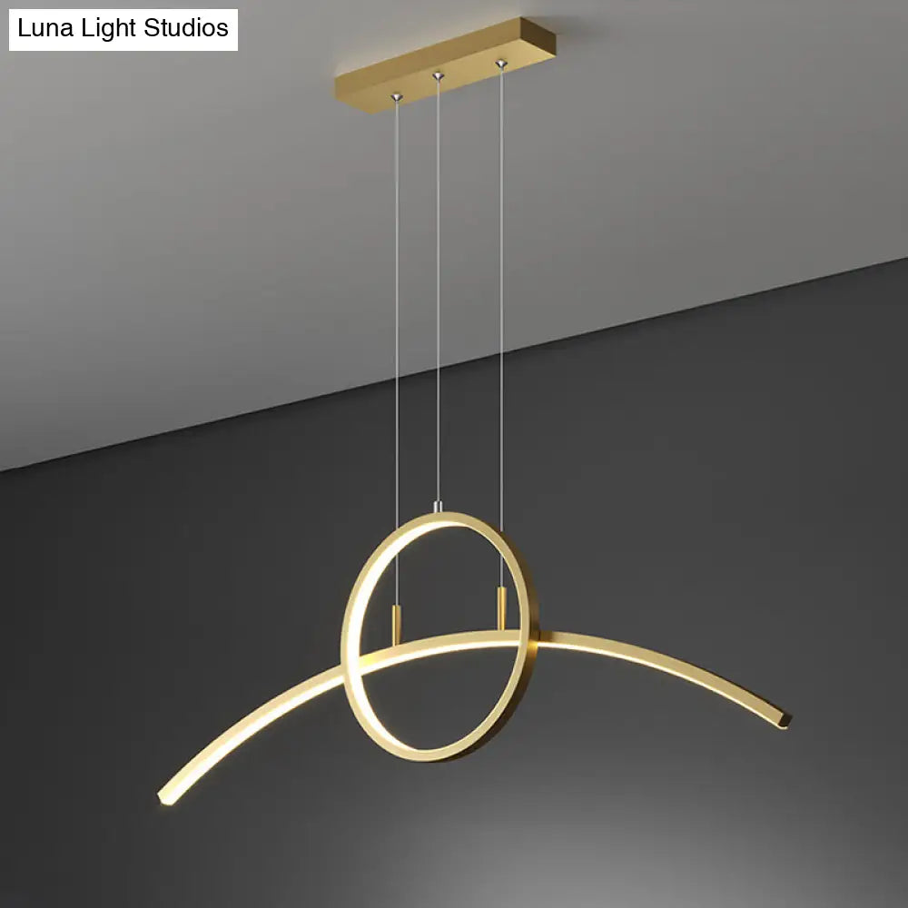 Minimalist Thin-Line Chandelier Metal Dining Table Led Ceiling Light In Black/Gold Warm/White