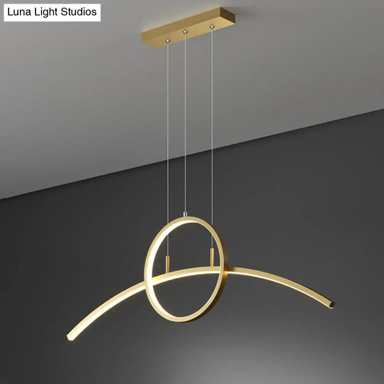 Minimalist Thin-Line Chandelier Metal Dining Table Led Ceiling Light In Black/Gold Warm/White