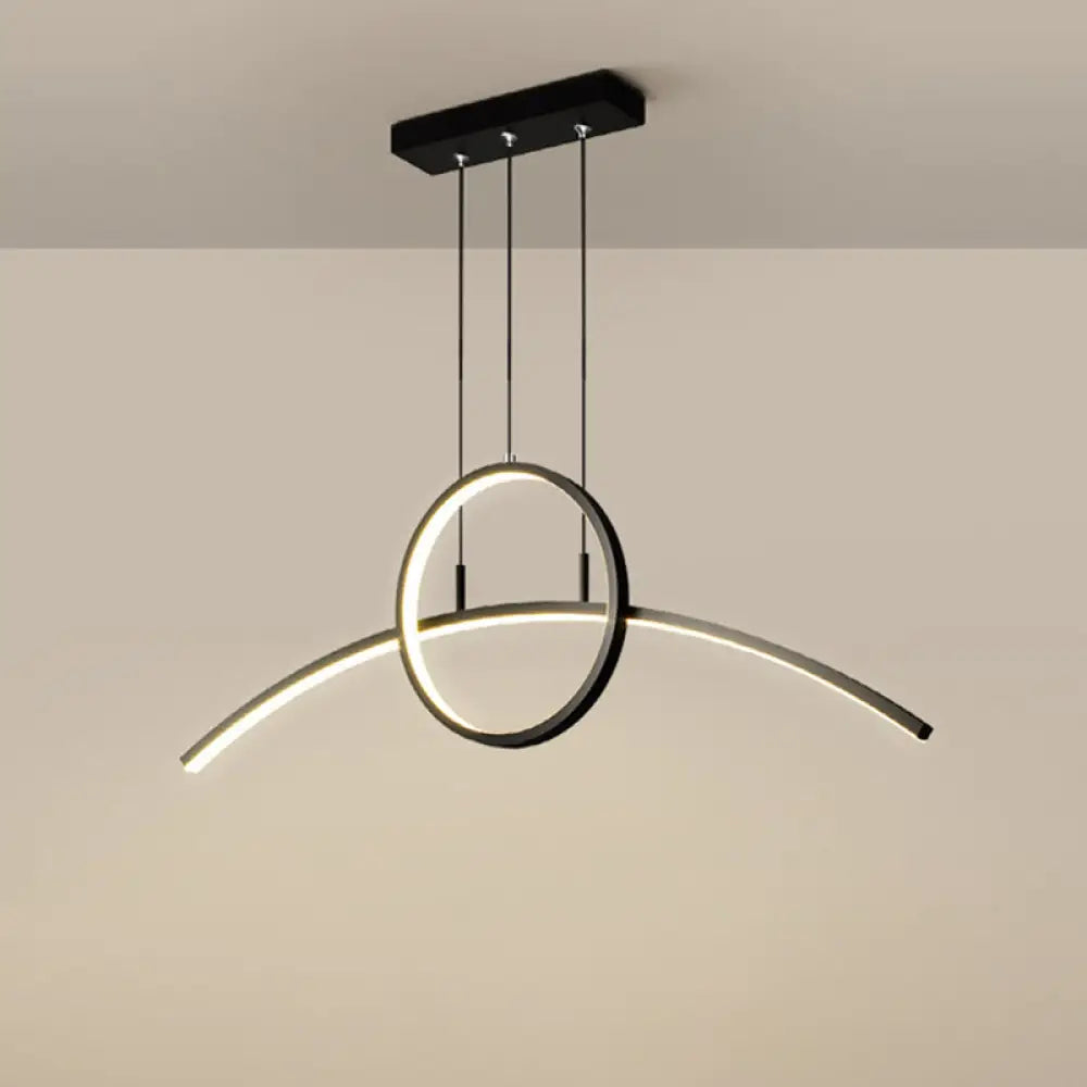 Minimalist Thin-Line Chandelier: Black/Gold Metal Dining Table Led Ceiling Light With Warm/White