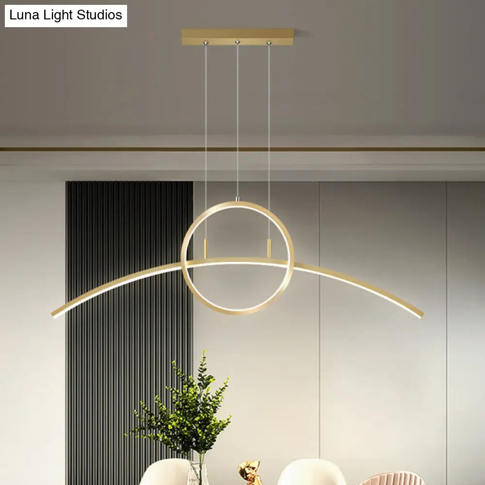 Minimalist Thin-Line Chandelier Metal Dining Table Led Ceiling Light In Black/Gold Warm/White Gold /