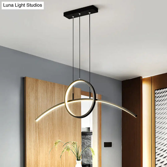 Minimalist Thin-Line Chandelier: Black/Gold Metal Dining Table Led Ceiling Light With Warm/White