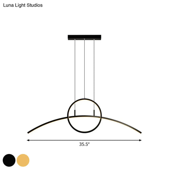 Minimalist Thin-Line Chandelier: Black/Gold Metal Dining Table Led Ceiling Light With Warm/White