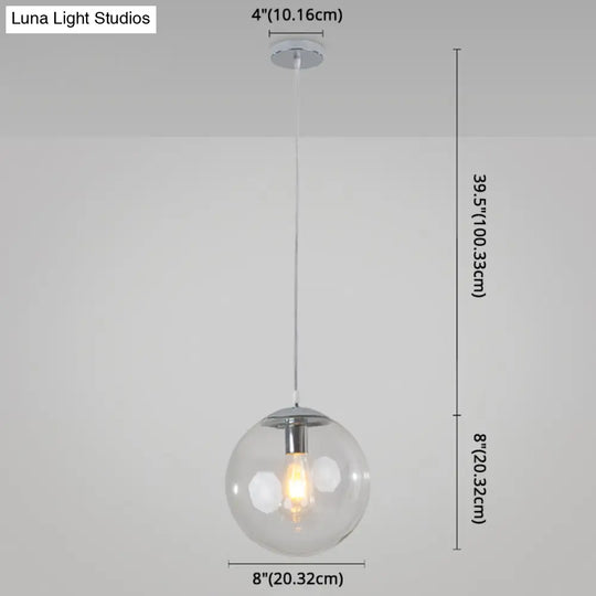 Minimalist Transparent Glass Ball Pendant Light With 39’ Hanging Wire