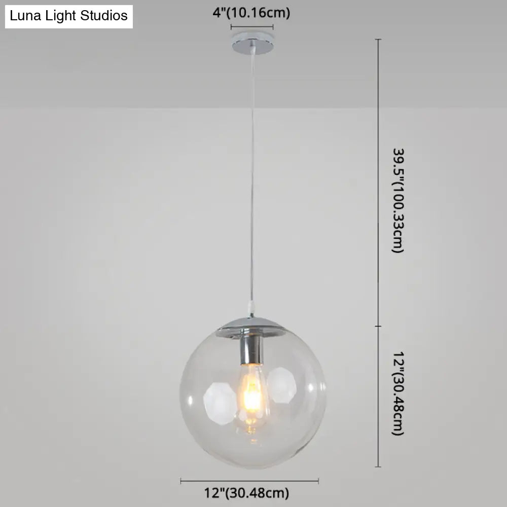 Minimalist Transparent Glass Ball Pendant Light With 39’ Hanging Wire