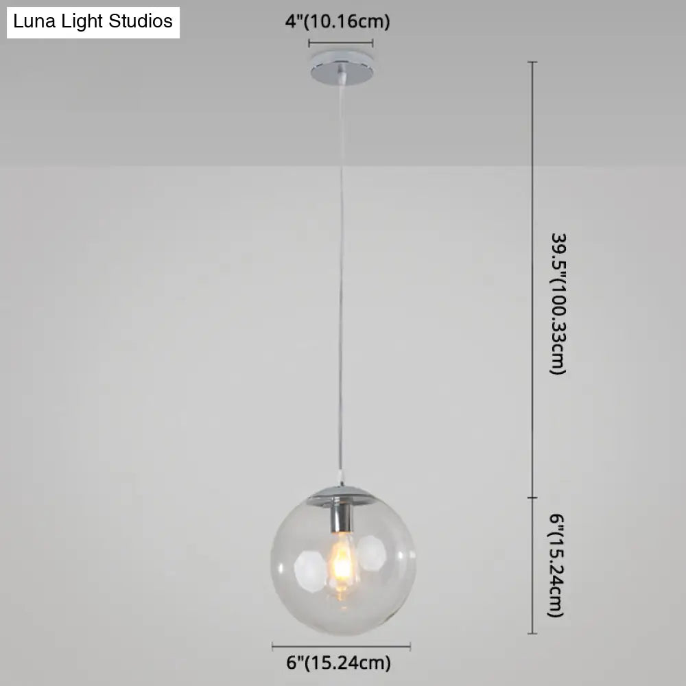 Minimalist Transparent Glass Ball Pendant Light With 39’ Hanging Wire