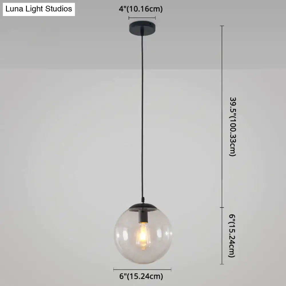 Minimalist Transparent Glass Ball Pendant Light With 39’ Hanging Wire