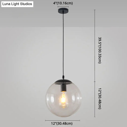 Minimalist Transparent Glass Ball Pendant Light With 39’ Hanging Wire