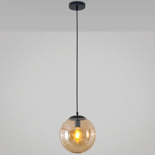 Minimalist Transparent Glass Ball Pendant Light With 39’ Hanging Wire Amber / 6’