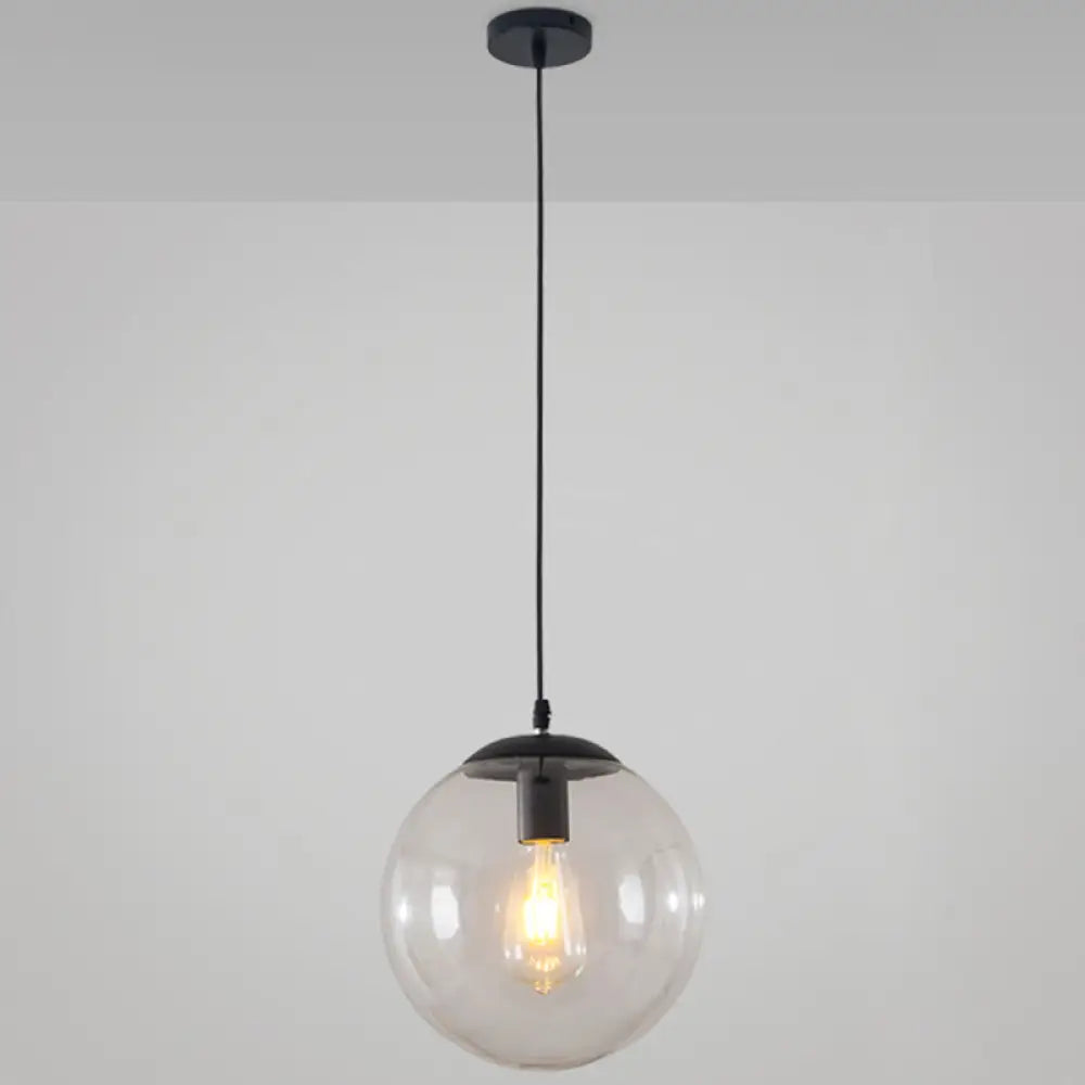 Minimalist Transparent Glass Ball Pendant Light With 39’ Hanging Wire Black / 10’