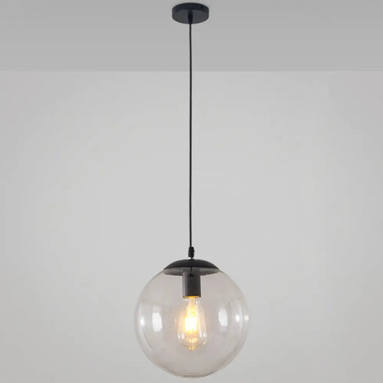 Minimalist Transparent Glass Ball Pendant Light With 39’ Hanging Wire Black / 10’