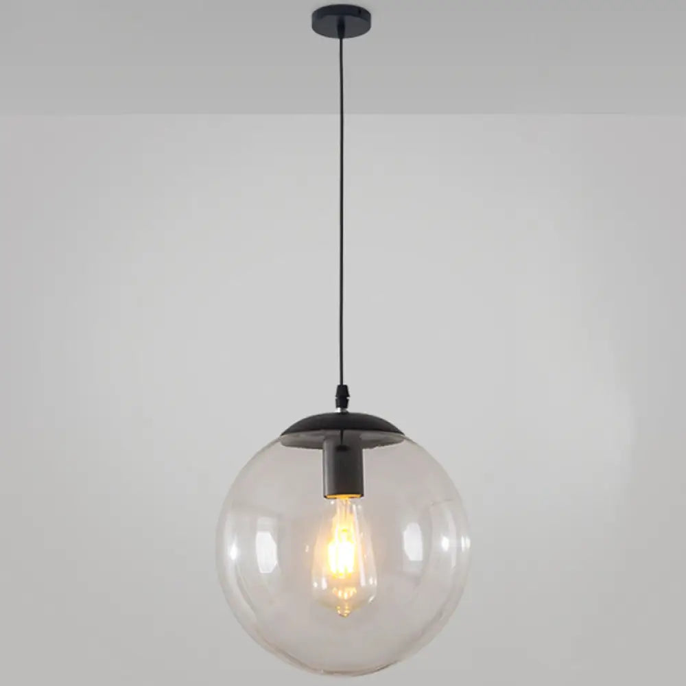 Minimalist Transparent Glass Ball Pendant Light With 39’ Hanging Wire Black / 16’