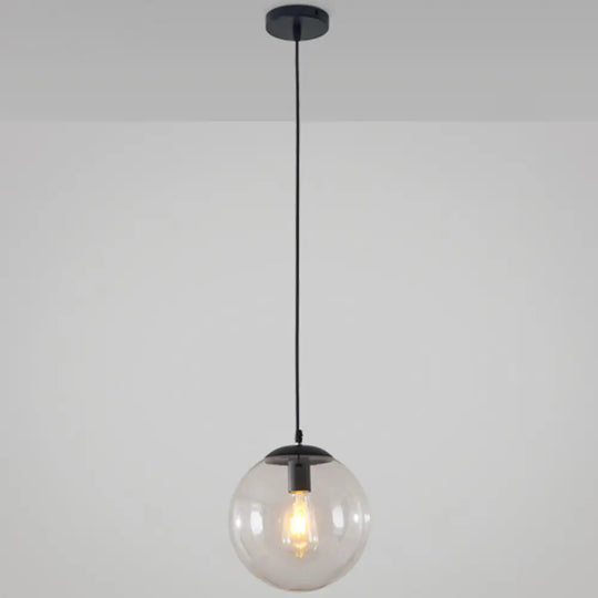 Minimalist Transparent Glass Ball Pendant Light With 39’ Hanging Wire Black / 6’
