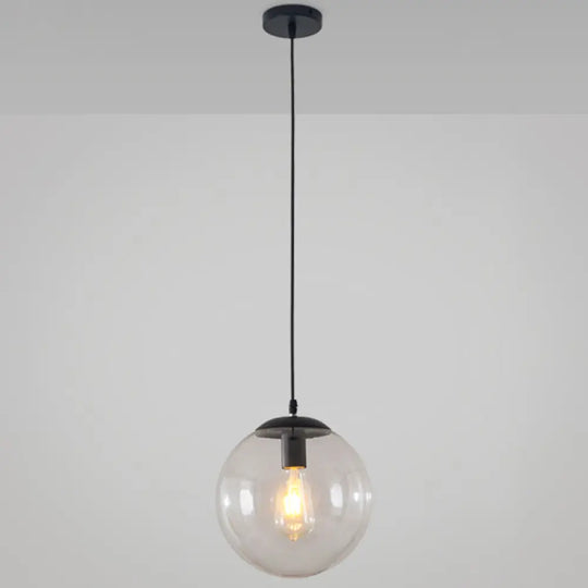 Minimalist Transparent Glass Ball Pendant Light With 39’ Hanging Wire Black / 8’