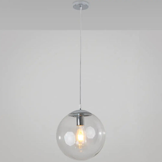 Minimalist Transparent Glass Ball Pendant Light With 39’ Hanging Wire Silver / 10’