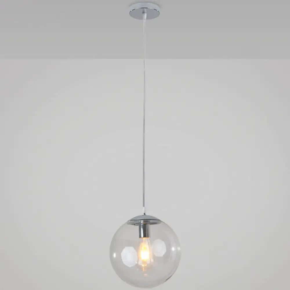 Minimalist Transparent Glass Ball Pendant Light With 39’ Hanging Wire Silver / 6’
