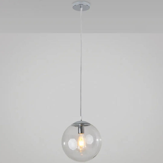 Minimalist Transparent Glass Ball Pendant Light With 39’ Hanging Wire Silver / 6’
