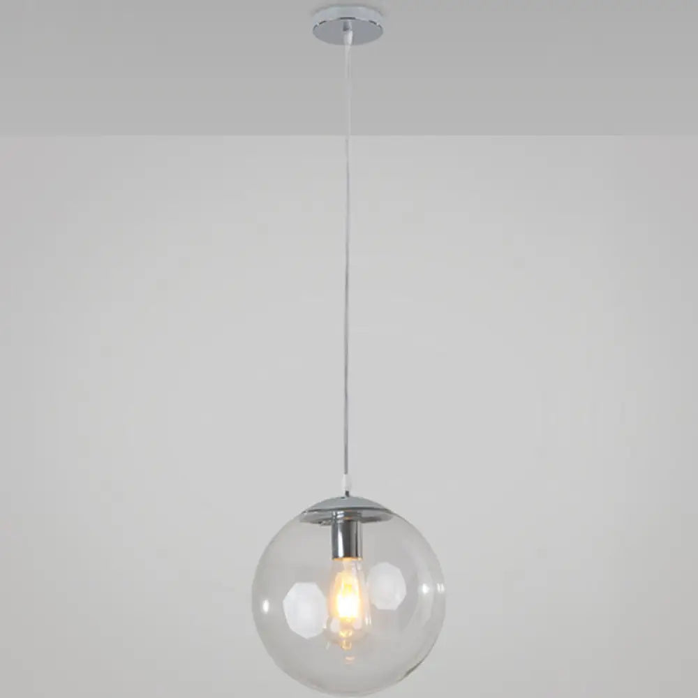 Minimalist Transparent Glass Ball Pendant Light With 39’ Hanging Wire Silver / 8’