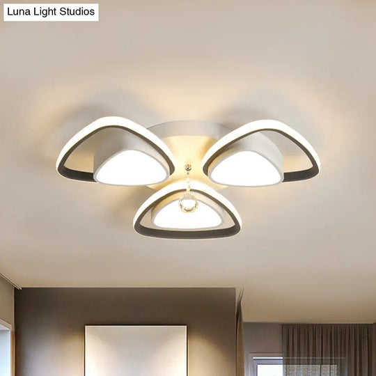 Minimalist Triangle Flush Mount Crystal Ball Ceiling Light In Black And White - 3/5 Bulb Option