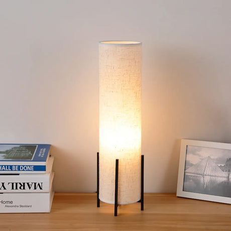 Minimalist Tubular Fabric Nightstand Light - Beige 1-Light Reading Lamp