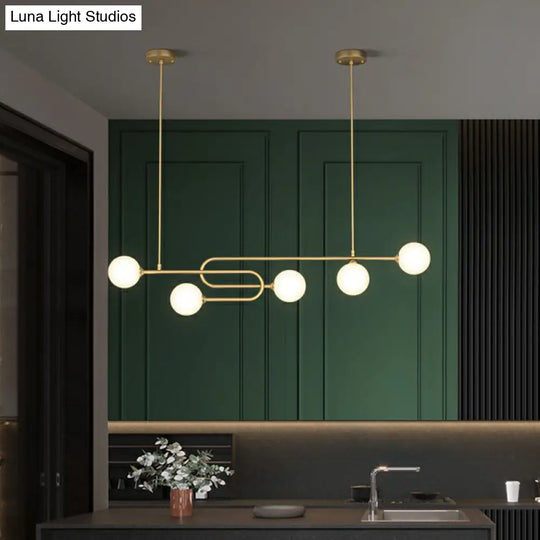 Minimalist U-Shaped Gold Metal Suspension Light With Milky Glass Shade For Dining Room Island