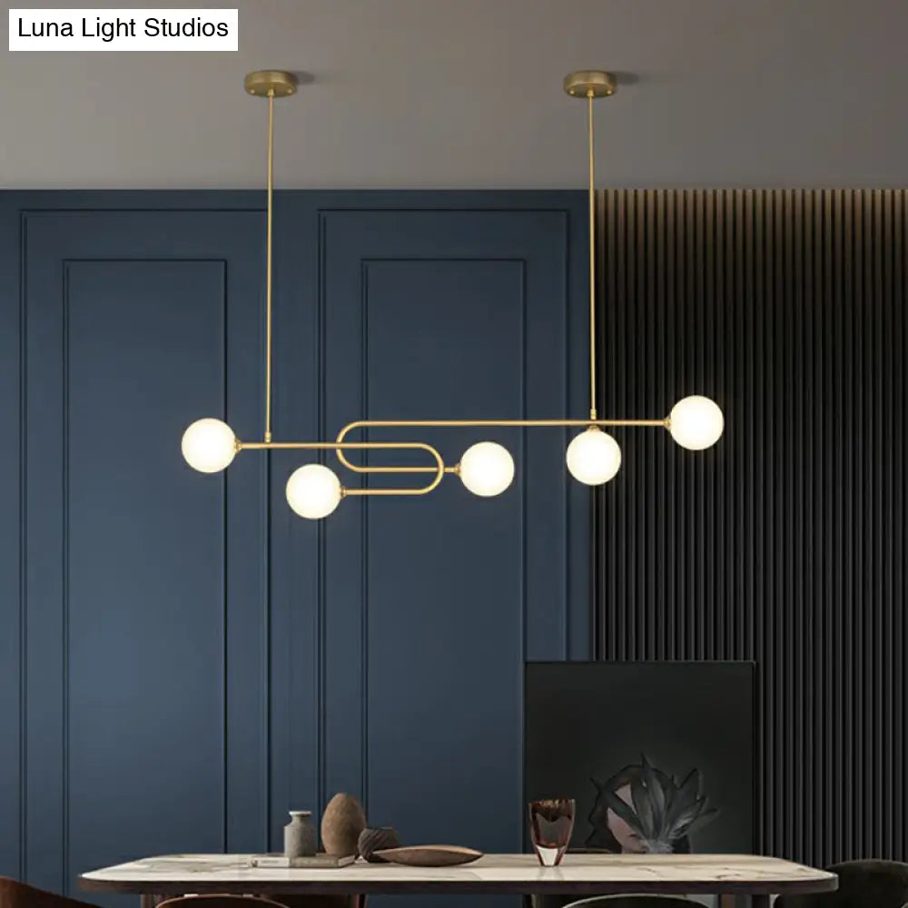 Minimalist U-Shaped Gold Metal Suspension Light With Milky Glass Shade For Dining Room Island