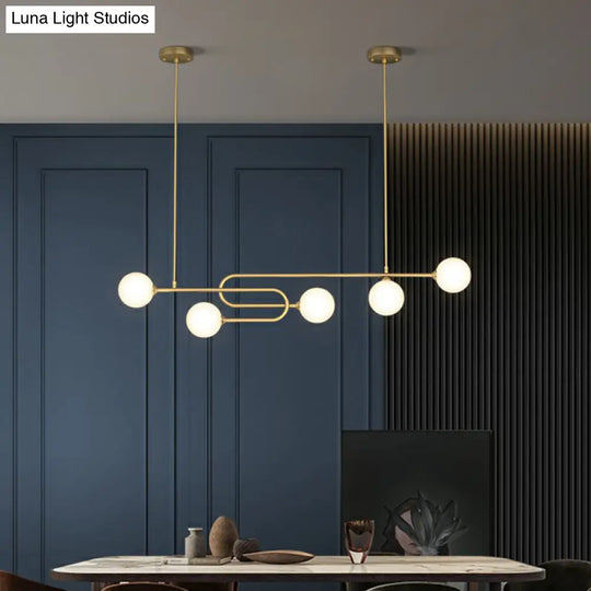 Minimalist U-Shaped Gold Metal Suspension Light With Milky Glass Shade For Dining Room Island