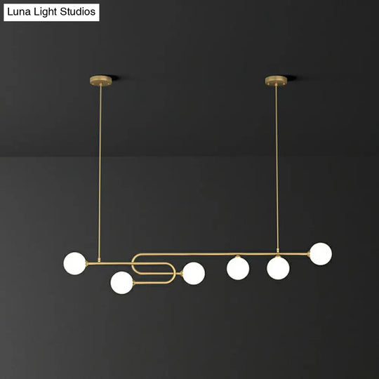 Minimalist U-Shaped Gold Metal Suspension Light With Milky Glass Shade For Dining Room Island