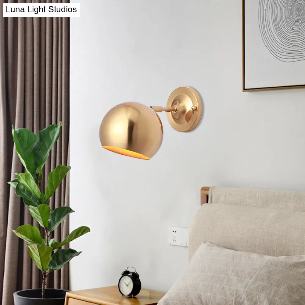 Minimalist Wall Mount Sconce - Single Light Iron Gold Finish Dome Lamp